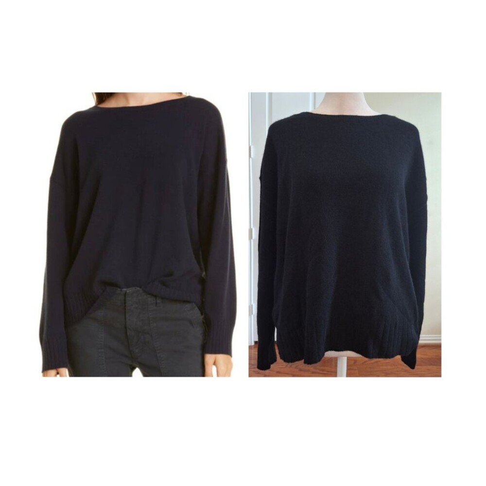Nili Lotan 100% Cashmere Boyfriend Sweater Top Black Women S Preppy Quiet Luxury